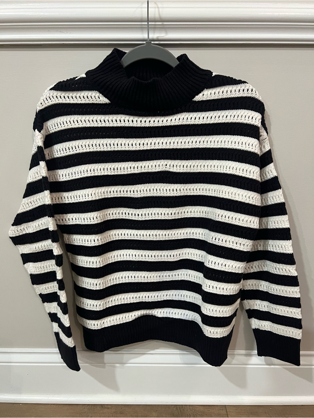 Time and Tru Black and White Striped Turtleneck Sweater